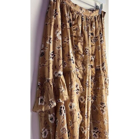 ULLA JOHNSON Torrie beige Silk Floral Print Asymmetrical Hem Midi Skirt Size 6 - Picture 9 of 15